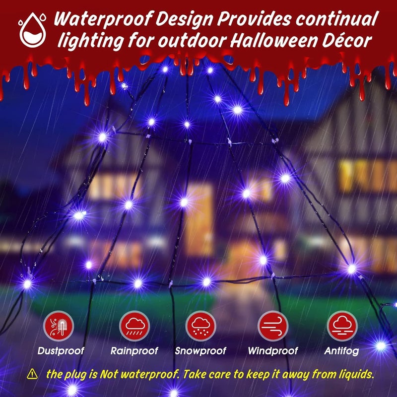 BlcTec Halloween Giant Spider Web Lights, 19.7ft x 14.7ft Lighted Black Spider Web with 250 LED, Sturdy Wire Halloween Web Lights with Waterproof, 8 Modes, Timer for Yard Haunted House Décor (Purple) - Image 5